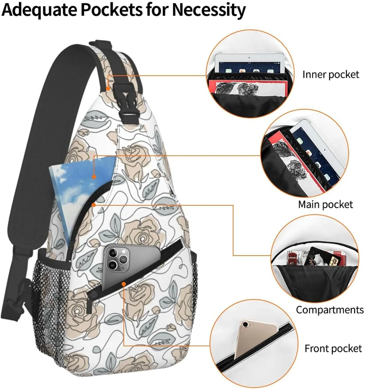 Abstract Flower Crossbody Bags Cross Men Chest Bag Adjustable Sling Backpack Shoulder Bag For Women Cycling Travel Sport Hiking