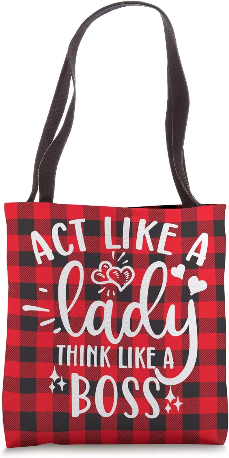 Act Like A Lady Think Like A Boss Funny Red Buffalo Plaid Tote Bag