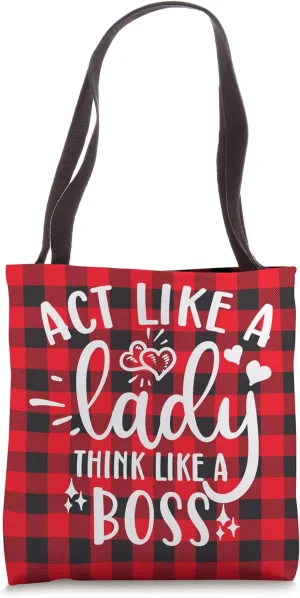 Act Like A Lady Think Like A Boss Funny Red Buffalo Plaid Tote Bag