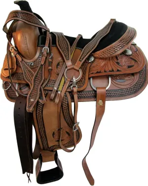 ADB CREATIONS Western Leather Horse Saddle, Hand Tooled Floral Design Seat 10"-18" Inch Seat