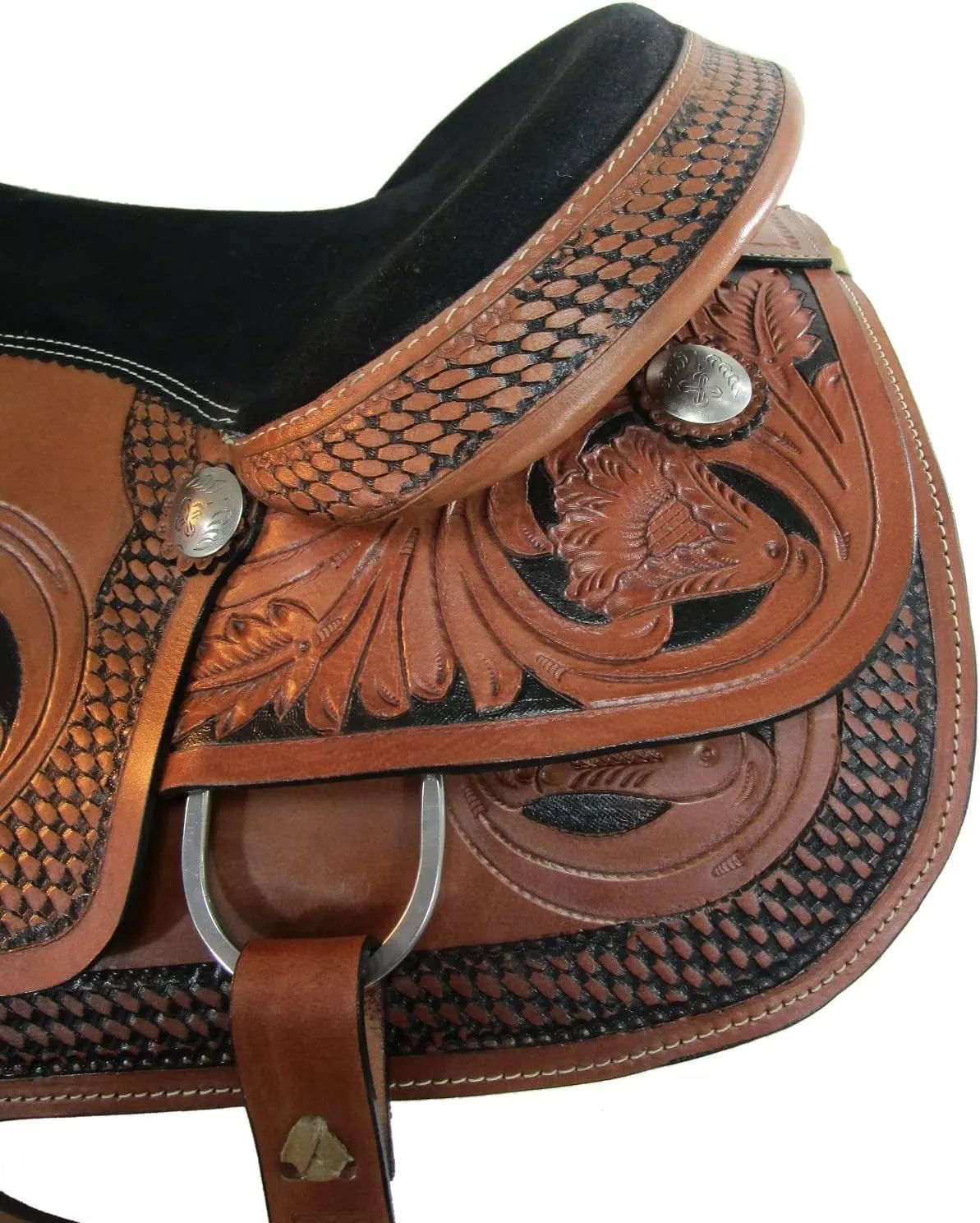 ADB CREATIONS Western Leather Horse Saddle, Hand Tooled Floral Design Seat 10"-18" Inch Seat