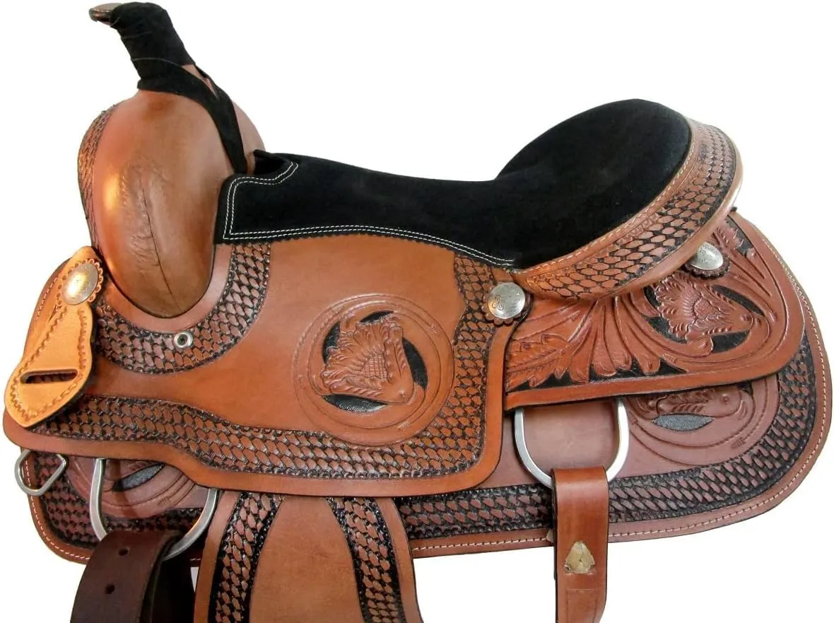 ADB CREATIONS Western Leather Horse Saddle, Hand Tooled Floral Design Seat 10"-18" Inch Seat