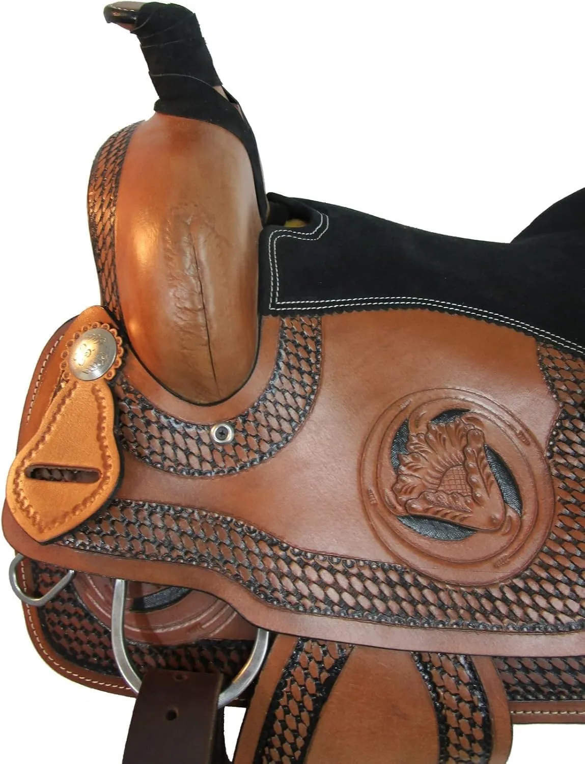 ADB CREATIONS Western Leather Horse Saddle, Hand Tooled Floral Design Seat 10"-18" Inch Seat