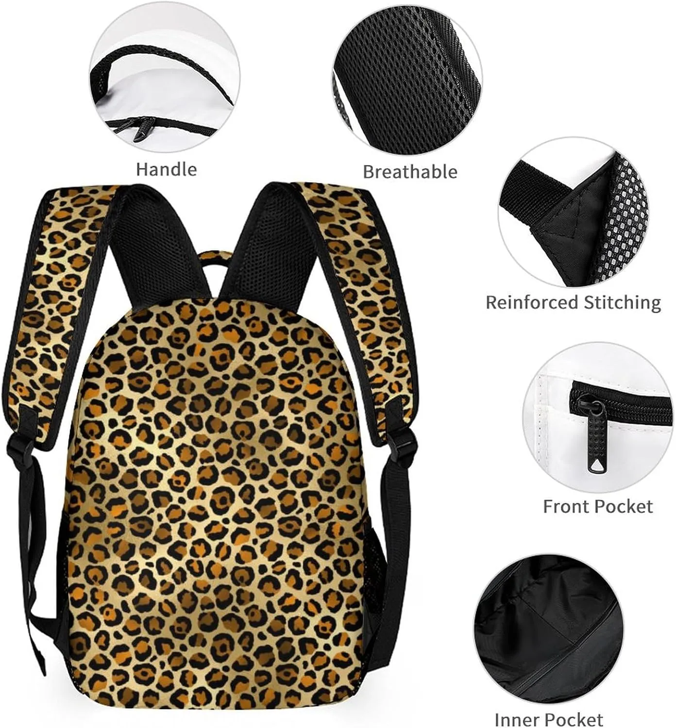 Add Your Name On Gold Black Leopard Print School Backpack for Kids Boys Girls Gifts Custom School Bag Set with Lunch Box Pencil Case