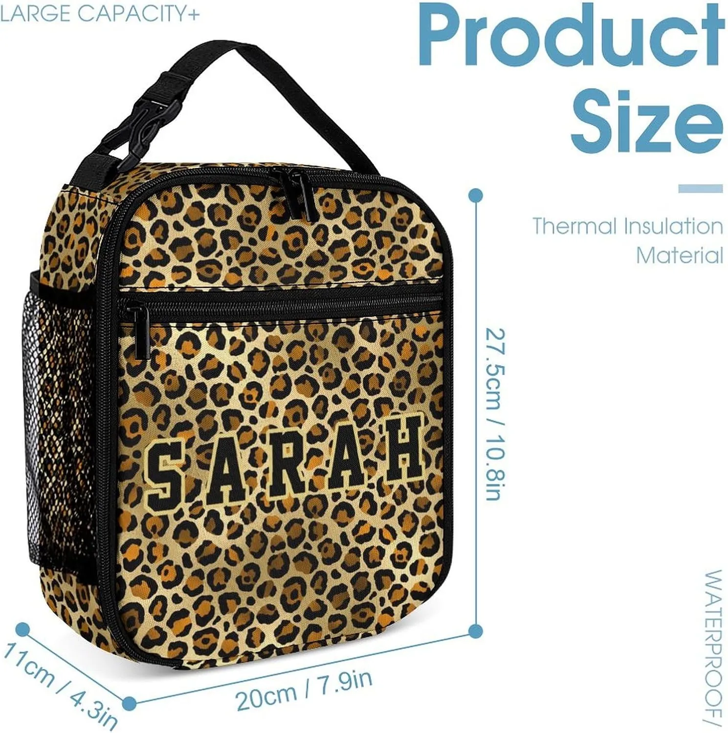 Add Your Name On Gold Black Leopard Print School Backpack for Kids Boys Girls Gifts Custom School Bag Set with Lunch Box Pencil Case