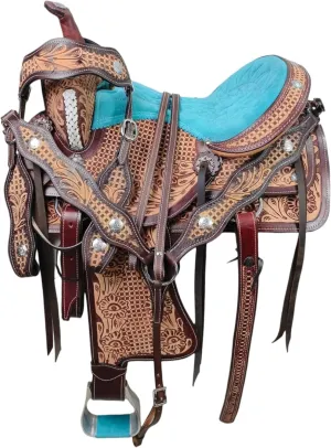Adult Classic Quality Handmade Leather Premium Racing Trail Horse Saddle Equestrian Comfort Western Barrel Tack Size 12" inches Seat.