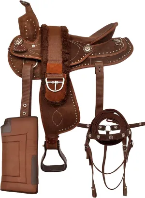 Adult Classic Quality Handmade Synthetic Premium Comfort Western Barrel Racing Trail Equestrian Horse Saddle Tack Size 16-17" inches Seat Available