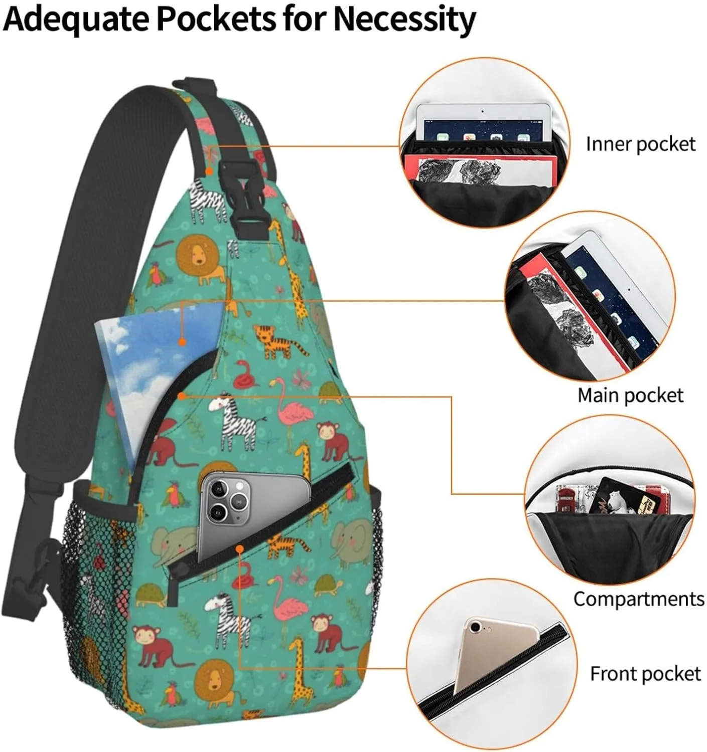 Africa Animals Crossbody Bags Cross Men Chest Bag Adjustable Sling Backpack Shoulder Bag For Women Cycling Travel Sport Hiking