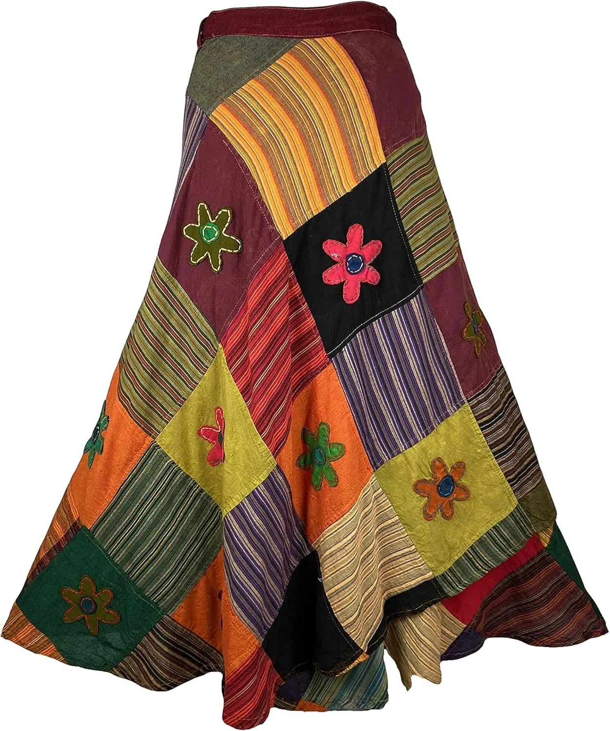 Agan Traders Women’s 2025 Summer Boho Maxi Skirt for Fall Patched Tie Up High Waisted Long Skirt Bohemian Wrap Cover Up