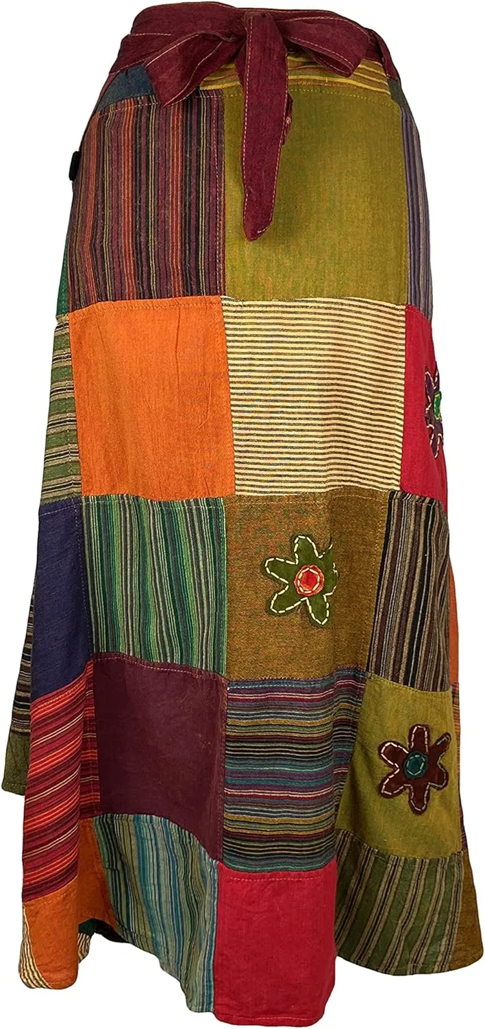 Agan Traders Women’s 2025 Summer Boho Maxi Skirt for Fall Patched Tie Up High Waisted Long Skirt Bohemian Wrap Cover Up