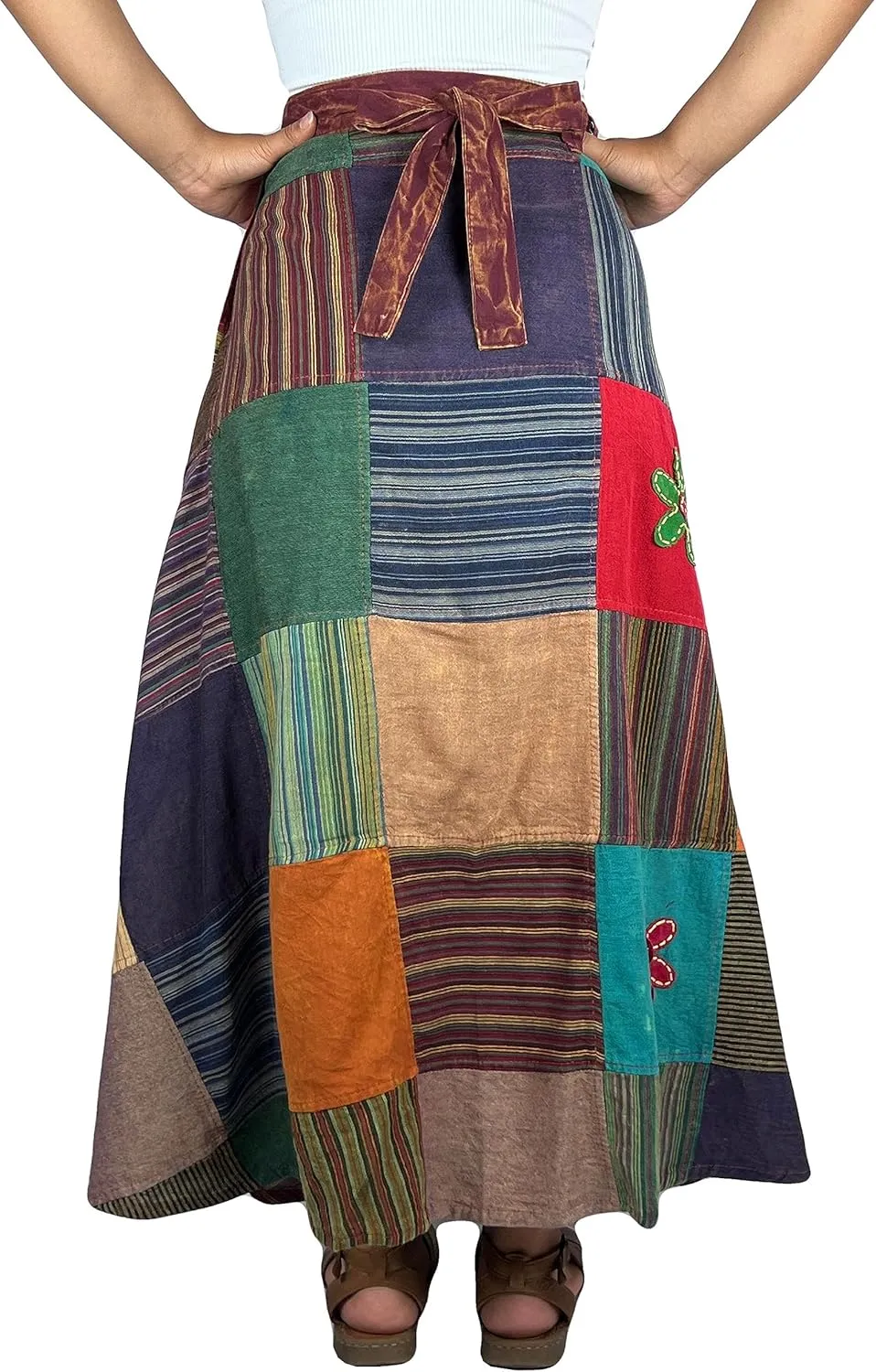 Agan Traders Women’s 2025 Summer Boho Maxi Skirt for Fall Patched Tie Up High Waisted Long Skirt Bohemian Wrap Cover Up