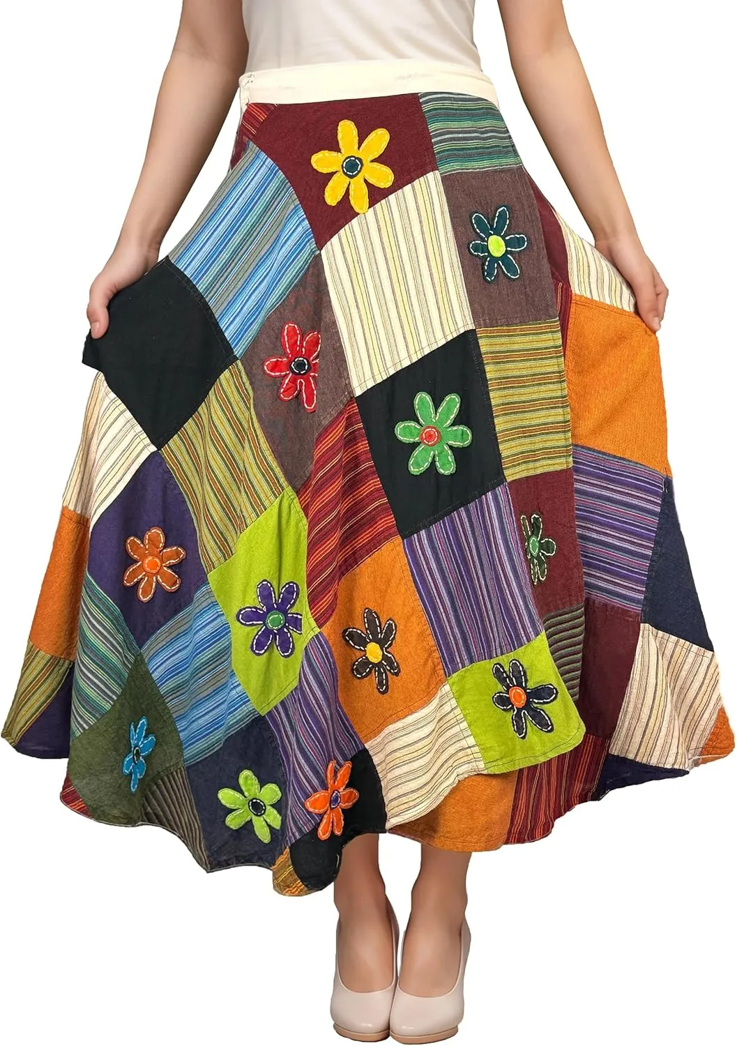 Agan Traders Women’s 2025 Summer Boho Maxi Skirt for Fall Patched Tie Up High Waisted Long Skirt Bohemian Wrap Cover Up