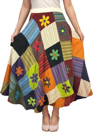 Agan Traders Women’s 2025 Summer Boho Maxi Skirt for Fall Patched Tie Up High Waisted Long Skirt Bohemian Wrap Cover Up