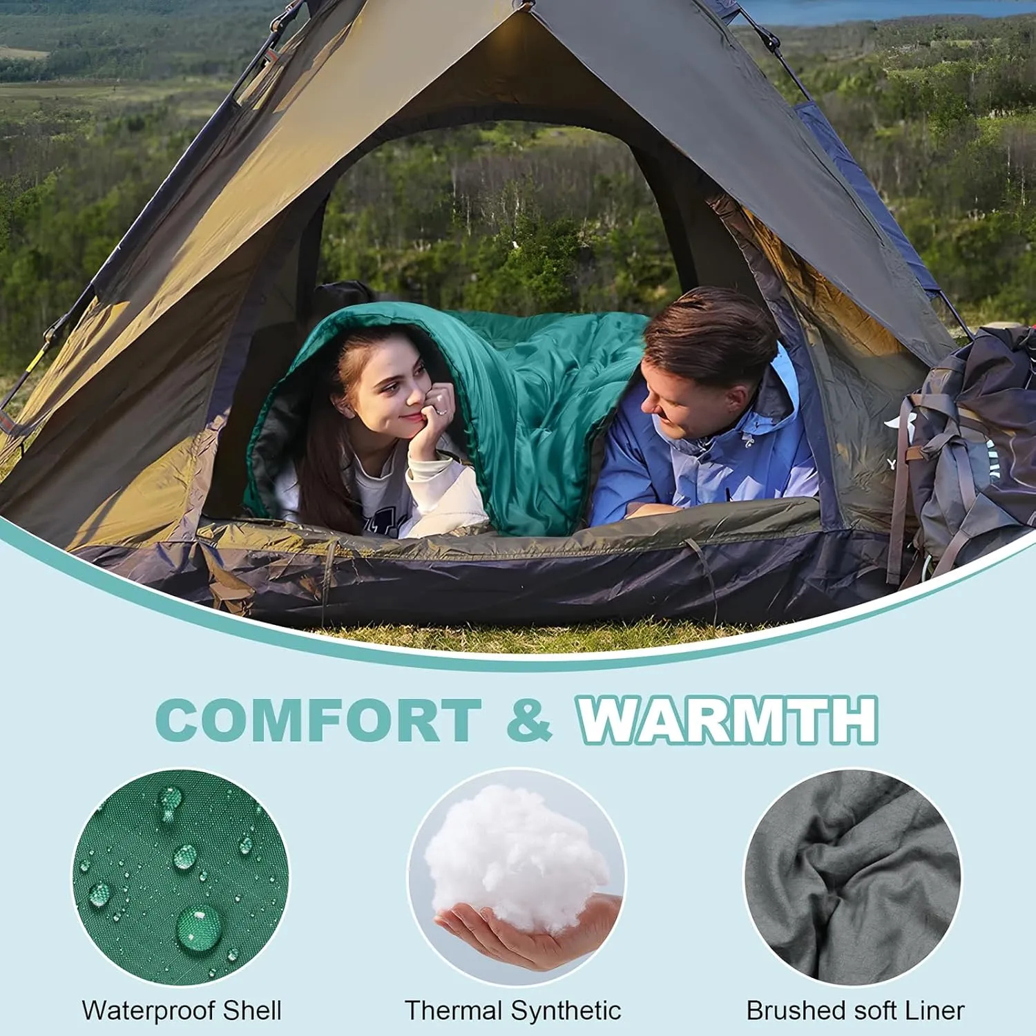 AGEMORE Sleeping Bag for Adults, Double and Single Size, Lightweight Portable Camping Sleeping Bag with Draft Tubes, Fit for Warm & Cold Weather Camping Hiking Backpacking Or Traveling