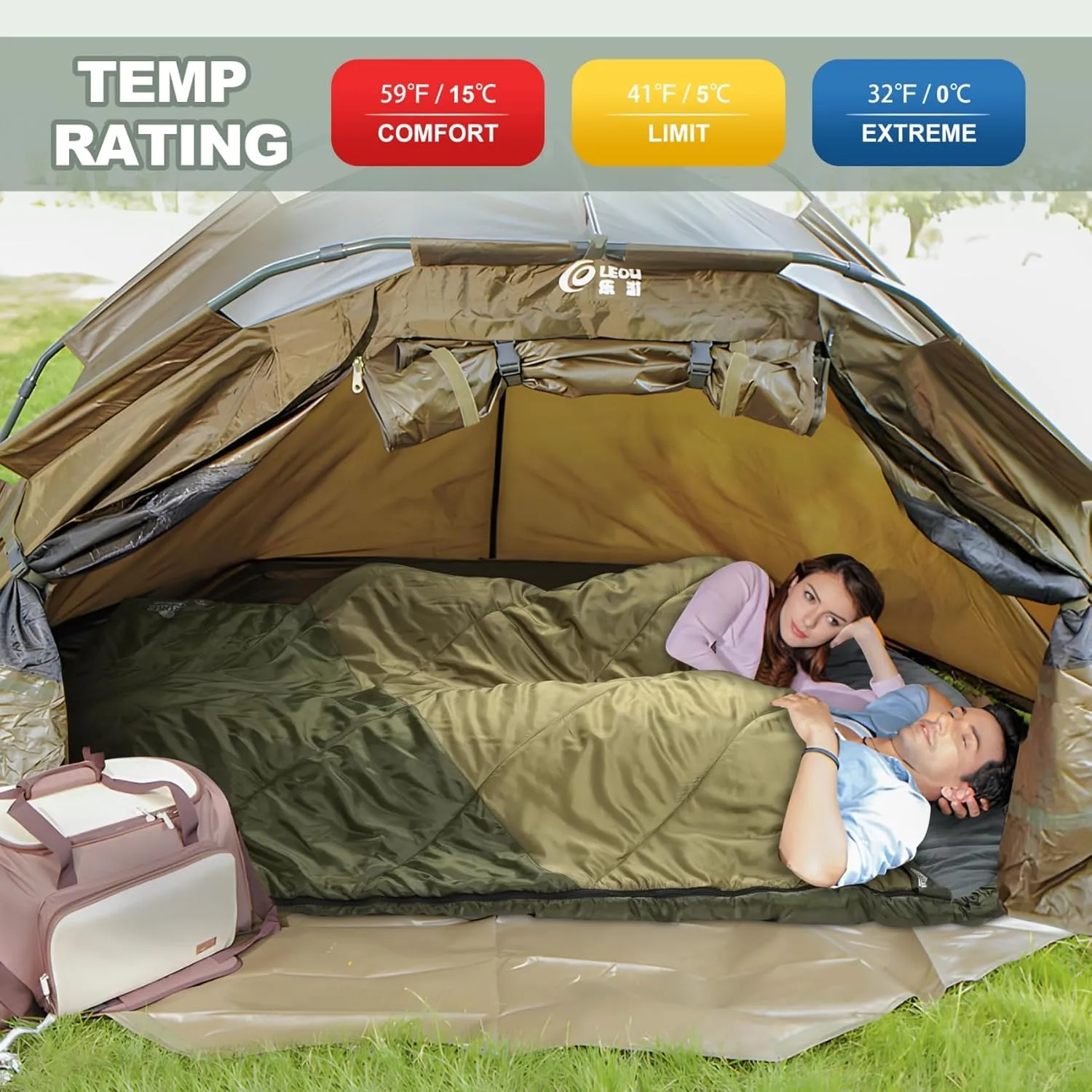 AGEMORE Sleeping Bag for Adults, Double and Single Size, Lightweight Portable Camping Sleeping Bag with Draft Tubes, Fit for Warm & Cold Weather Camping Hiking Backpacking Or Traveling