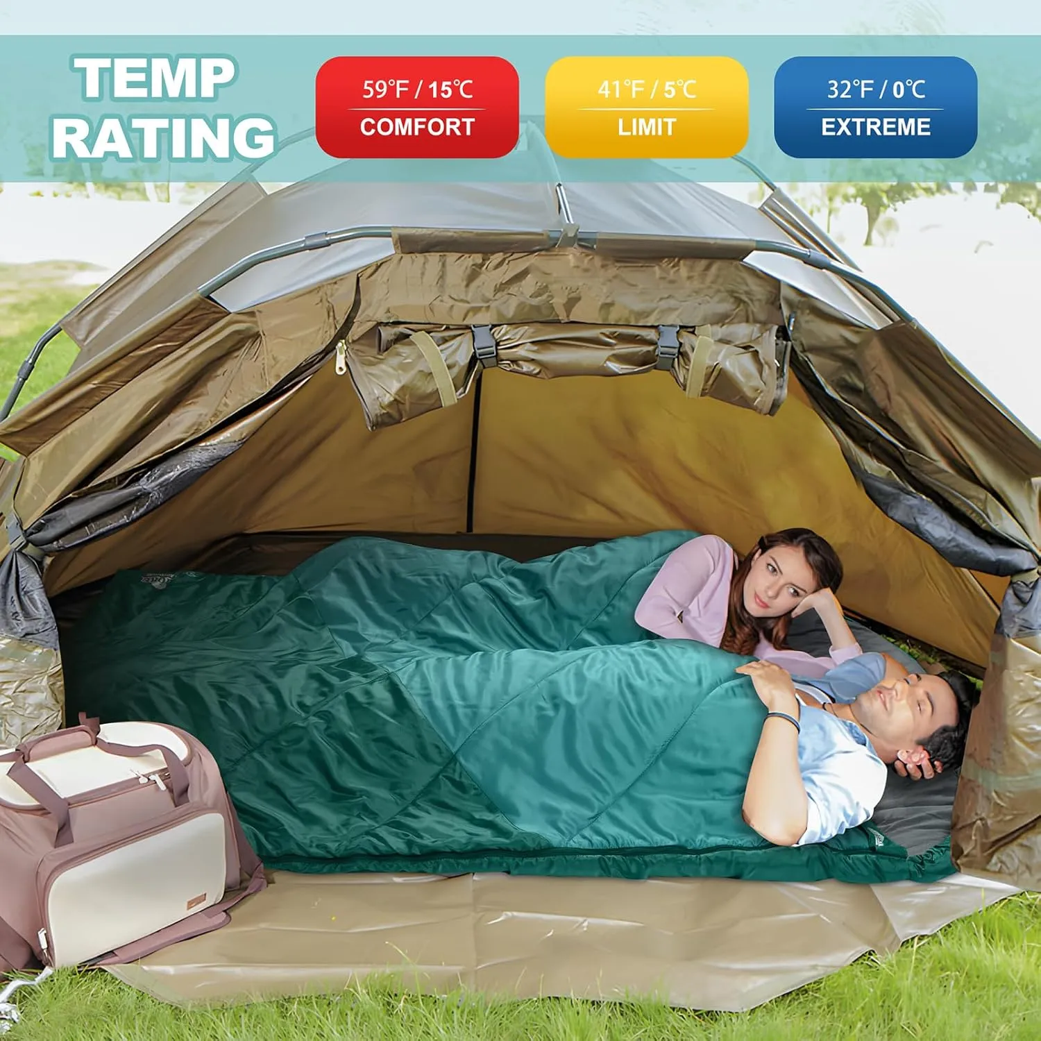 AGEMORE Sleeping Bag for Adults, Double and Single Size, Lightweight Portable Camping Sleeping Bag with Draft Tubes, Fit for Warm & Cold Weather Camping Hiking Backpacking Or Traveling