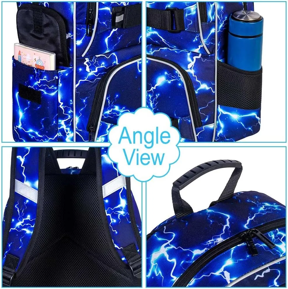 AGSDON Laptop Backpack, 17 Inch School Bag College Bookbag, Anti Theft Daypack Bags and Lunch Bag Set, Water Resistant lightning Backpacks for Teens Boys Men Students(Blue)