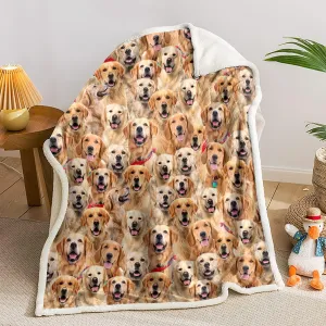 AILONEN Dog Blanket for Kids Adults, Animal Cute Puppy Plush Blanket, Double Sided Fabric Lamb Wool Flannel Sherpa Throw Blanket(Golden Retriever,Queen, 70 x 55 Inches)