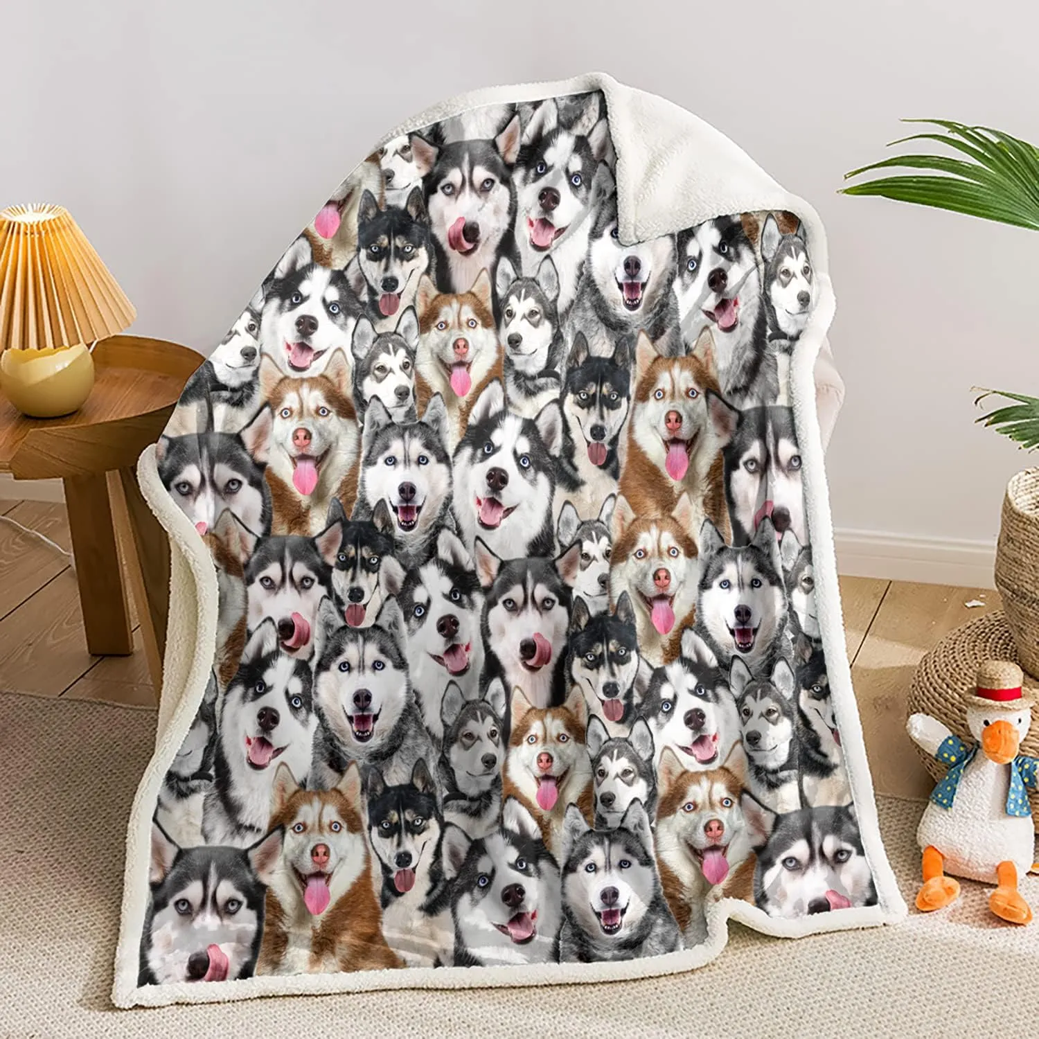 AILONEN Husky Dog Blanket for Kids Adults, Animal Pattern Gift Lovers,Double Sided Sherpa Throw Print Flannel Fleece (70 x 55 inches) Dog27