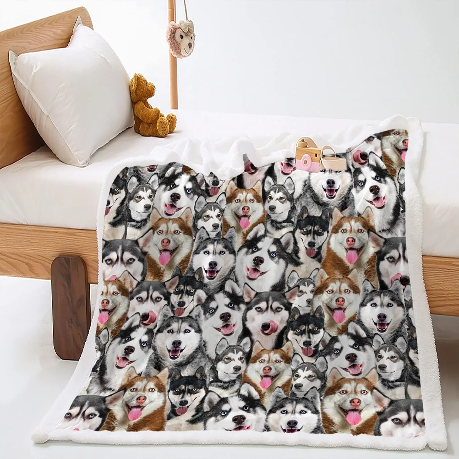 AILONEN Husky Dog Blanket for Kids Adults, Animal Pattern Gift Lovers,Double Sided Sherpa Throw Print Flannel Fleece (70 x 55 inches) Dog27