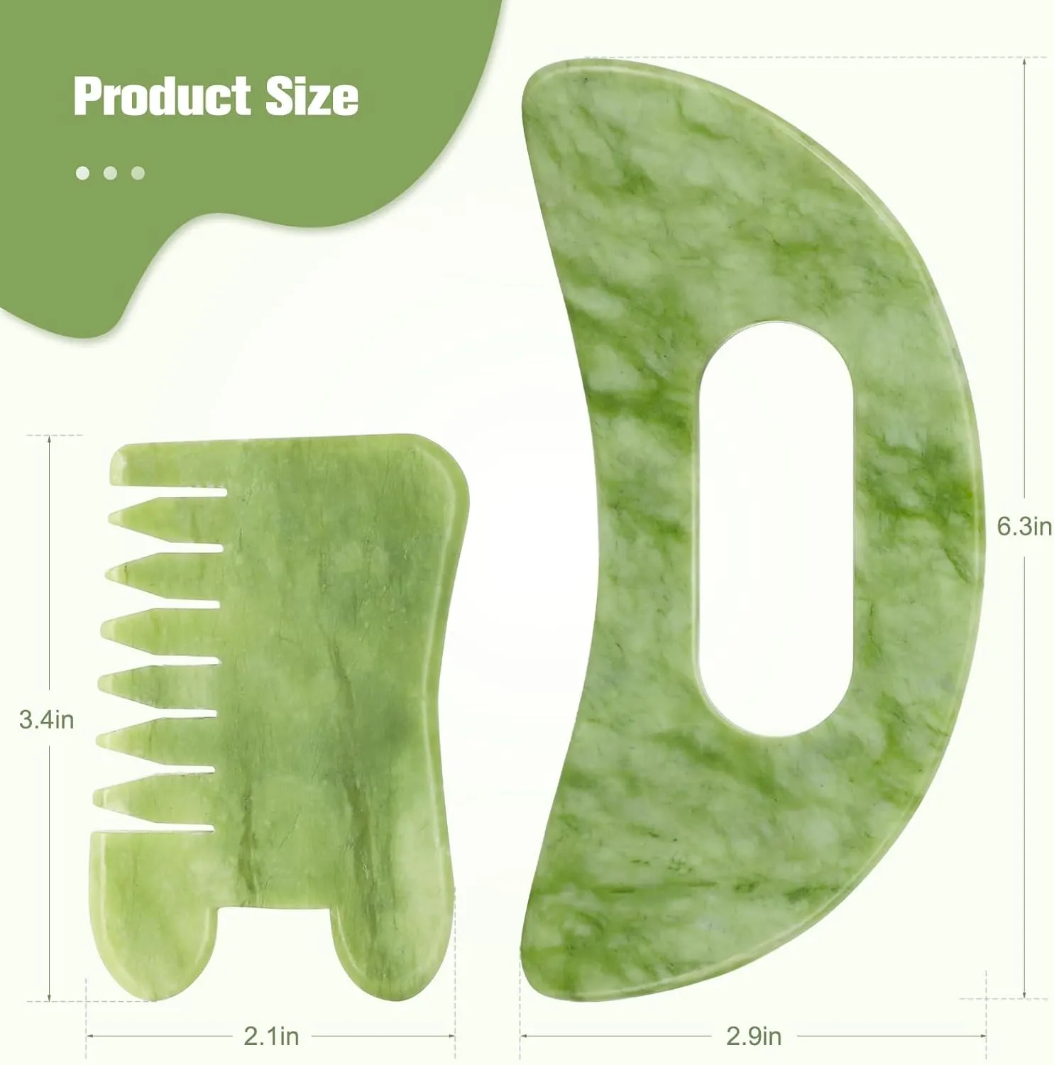 airogym Jade Stone Gua Sha Massage Tool Set Larger Guasha Board with Handle, Jade Stone Guasha Scalp Comb, Muscle Scraping Massage Tools