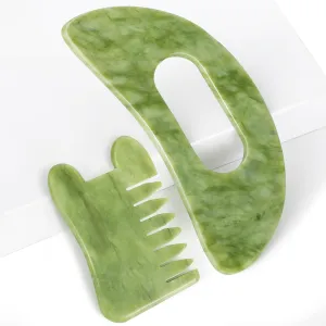 airogym Jade Stone Gua Sha Massage Tool Set Larger Guasha Board with Handle, Jade Stone Guasha Scalp Comb, Muscle Scraping Massage Tools