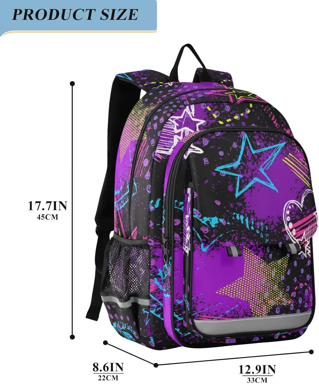 ALAZA Abstract Hearts Triangles Stars Sprays Grunge Neon Casual Daypacks Bookbag Bag