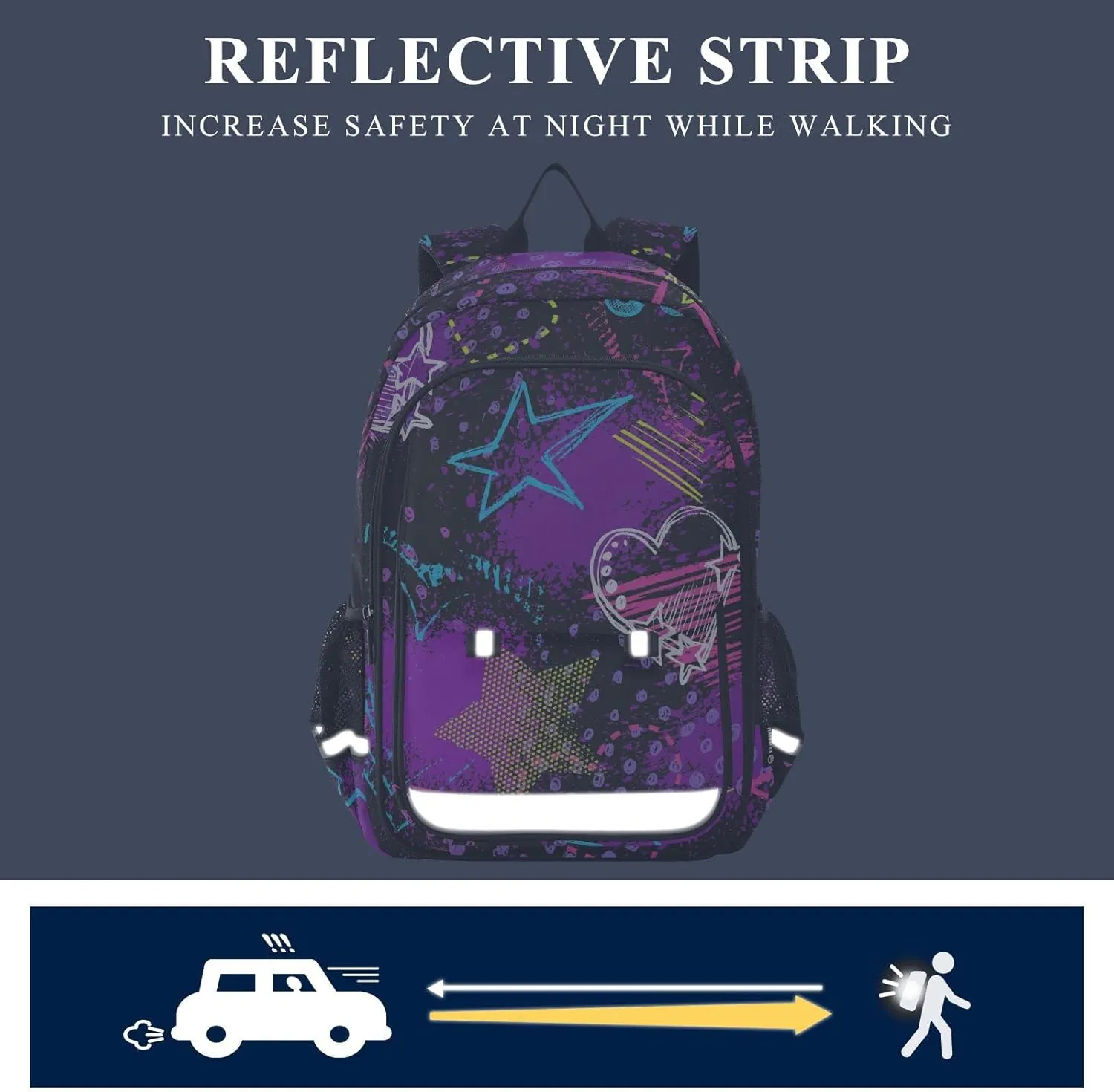 ALAZA Abstract Hearts Triangles Stars Sprays Grunge Neon Casual Daypacks Bookbag Bag