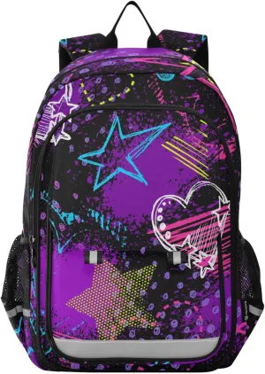 ALAZA Abstract Hearts Triangles Stars Sprays Grunge Neon Casual Daypacks Bookbag Bag