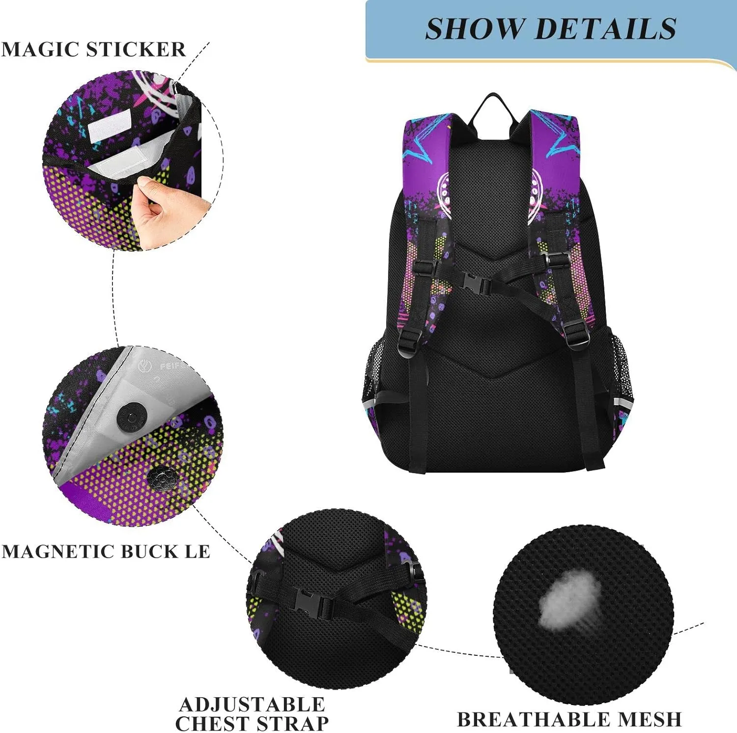 ALAZA Abstract Hearts Triangles Stars Sprays Grunge Neon Casual Daypacks Bookbag Bag