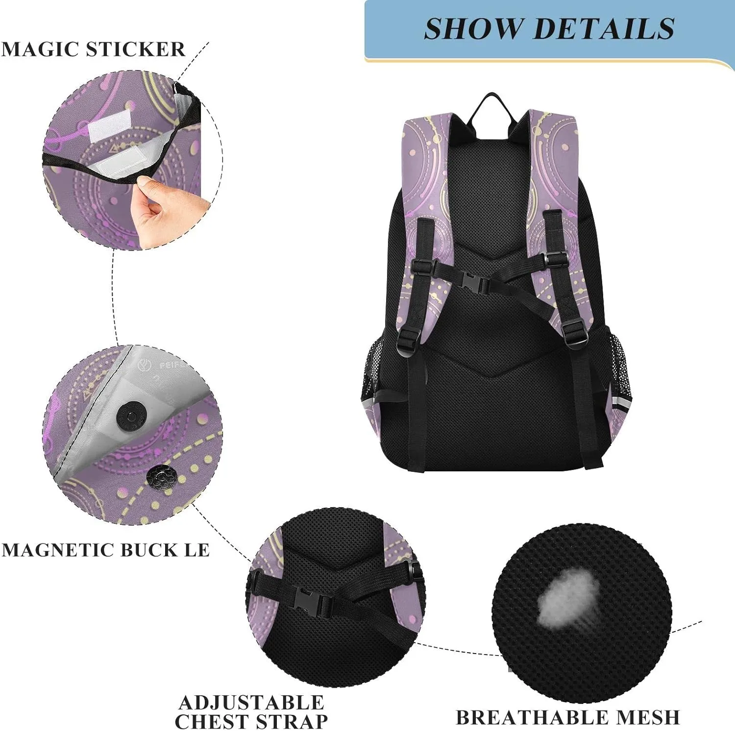 ALAZA Astronomical Geometry Moon Stars Casual Daypacks Outdoor Backpack
