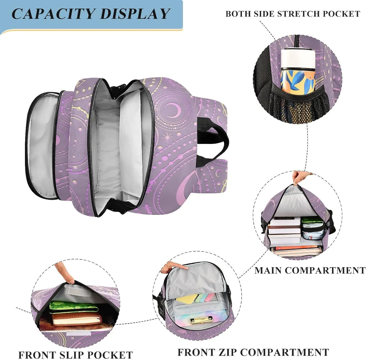 ALAZA Astronomical Geometry Moon Stars Casual Daypacks Outdoor Backpack