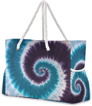 ALAZA Beach Bag, Blue Purple Tie Dye Abstract Travel Tote Bags for Camping, Exercise