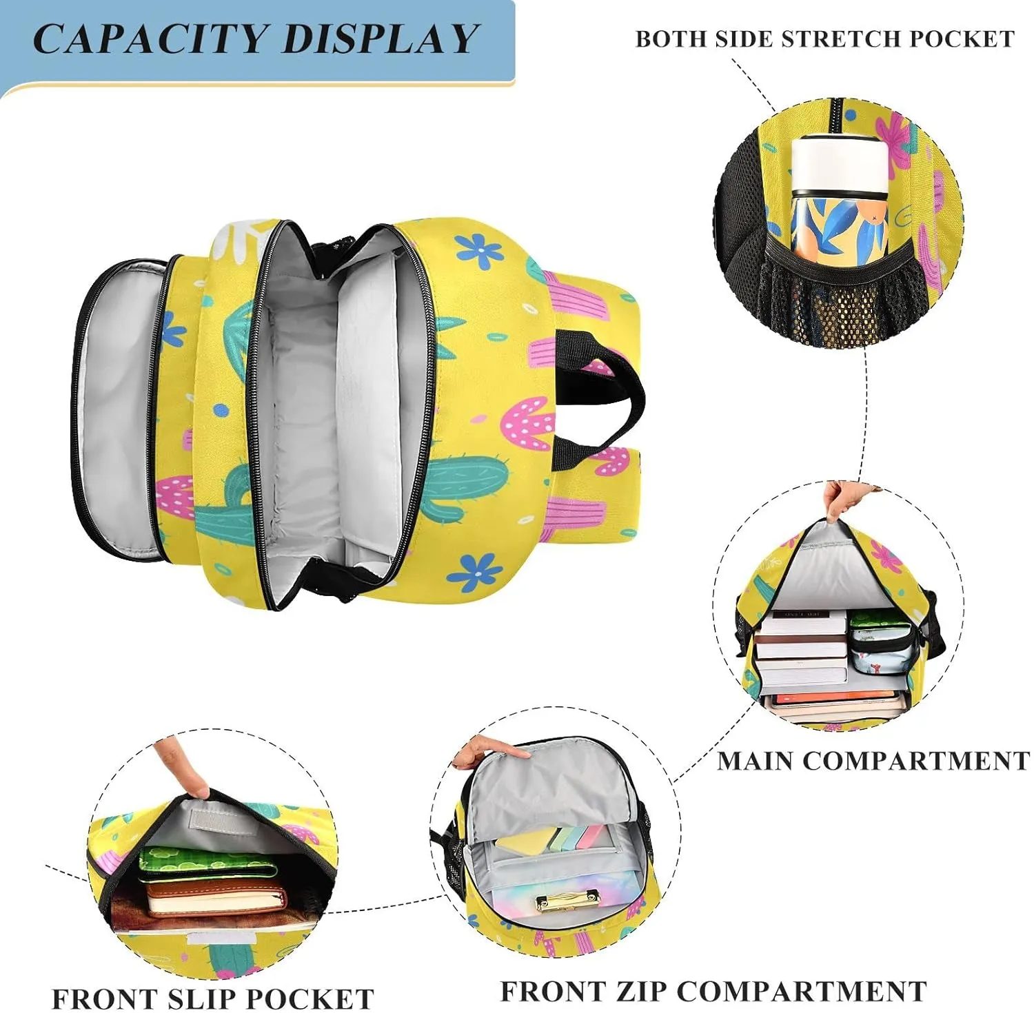 ALAZA Cacti Palm Leavs Jungle Flowers Casual Daypacks Outdoor Backpack