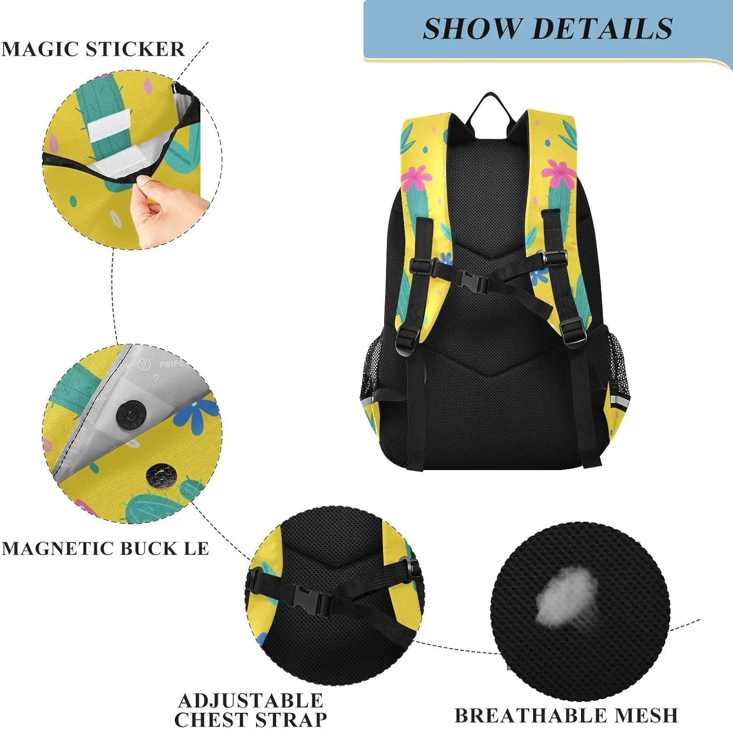 ALAZA Cacti Palm Leavs Jungle Flowers Casual Daypacks Outdoor Backpack