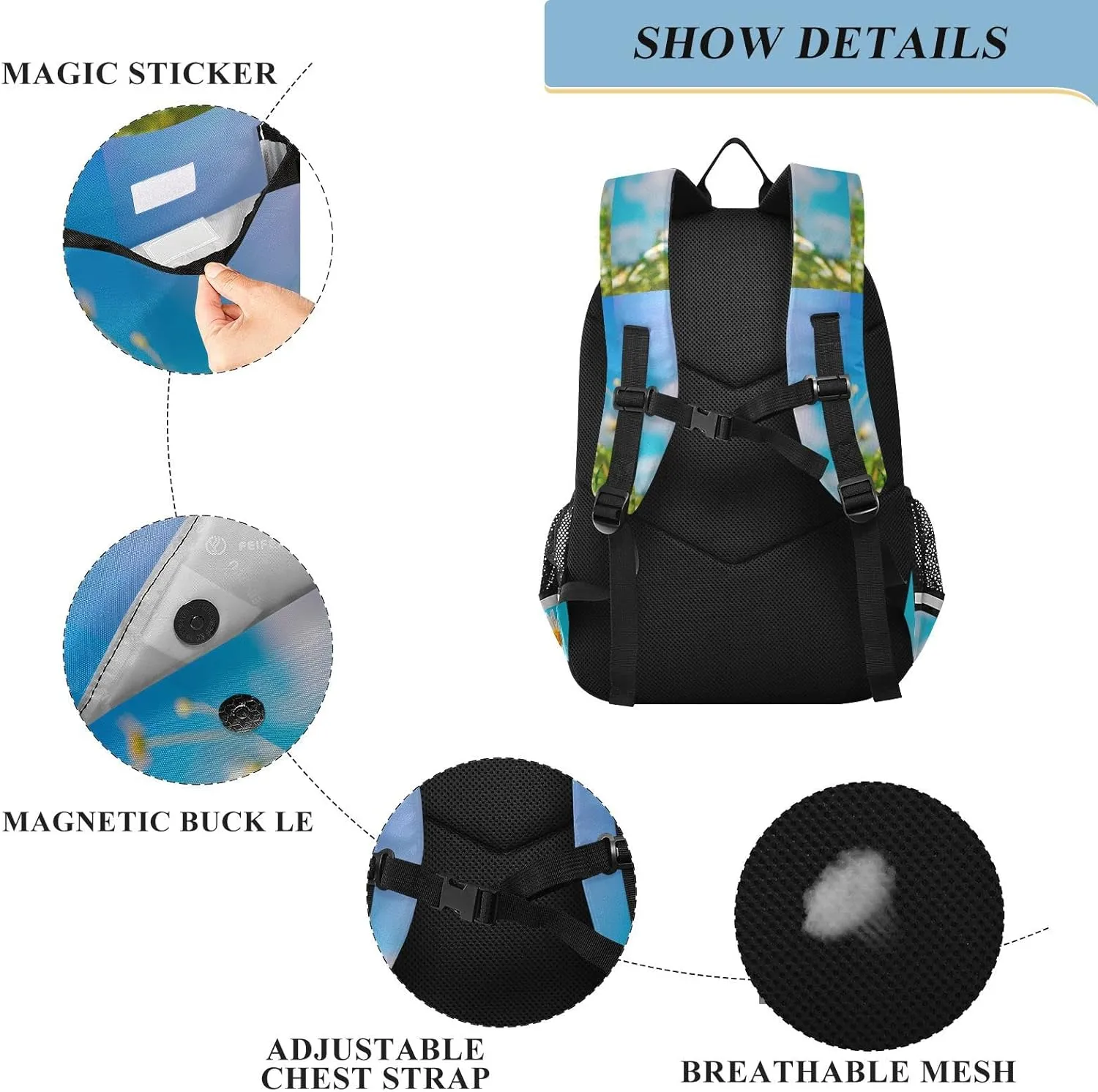 ALAZA Chamomiles Butterfly Casual Daypacks Outdoor Backpack