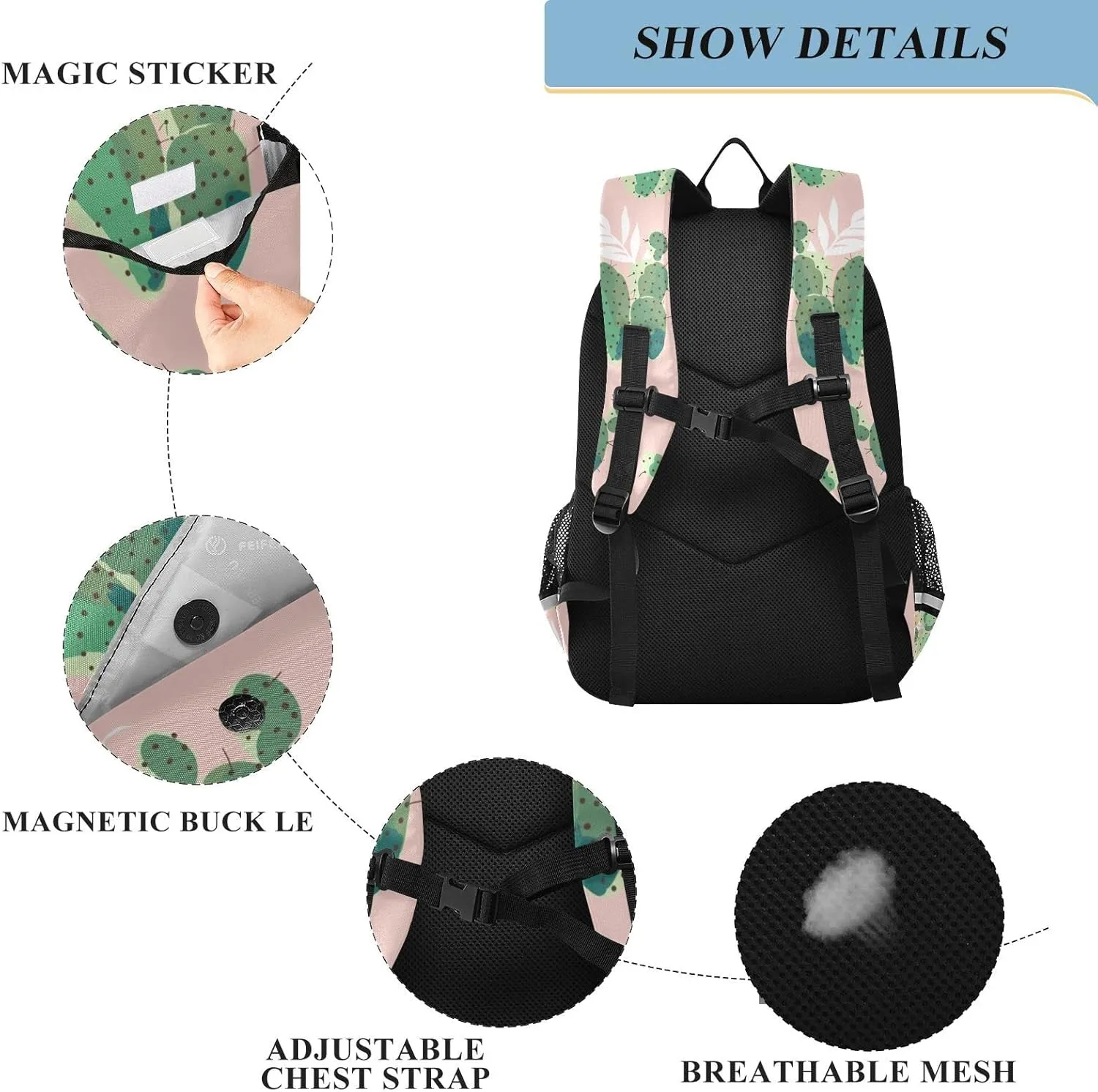 ALAZA Cute Prickly Pear Cactus Casual Daypacks Bookbag Bag