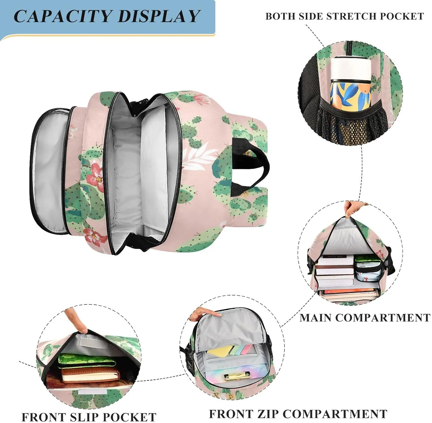 ALAZA Cute Prickly Pear Cactus Casual Daypacks Bookbag Bag