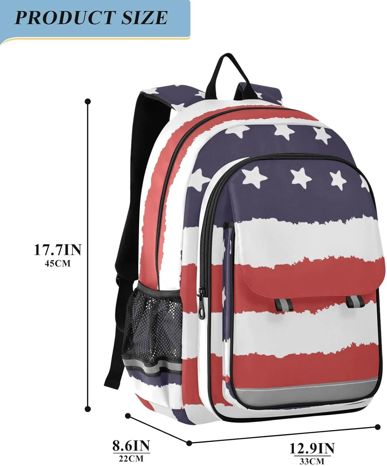 ALAZA National Colors Usa Red White Blue Strips Stars July 4th Independence Days Casual Daypacks Outdoor Backpack