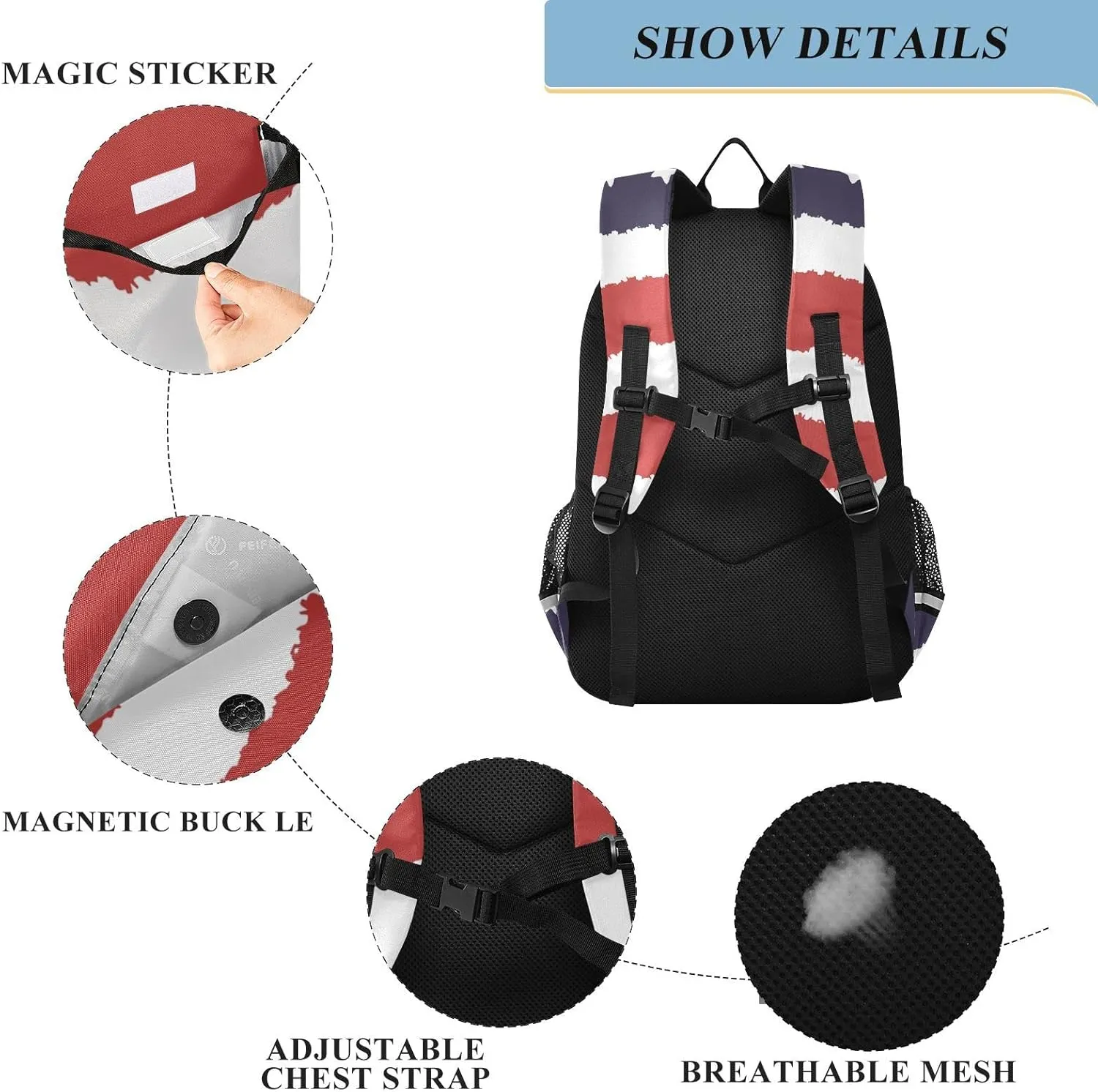 ALAZA National Colors Usa Red White Blue Strips Stars July 4th Independence Days Casual Daypacks Outdoor Backpack