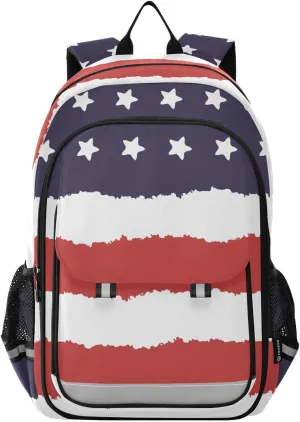 ALAZA National Colors Usa Red White Blue Strips Stars July 4th Independence Days Casual Daypacks Outdoor Backpack
