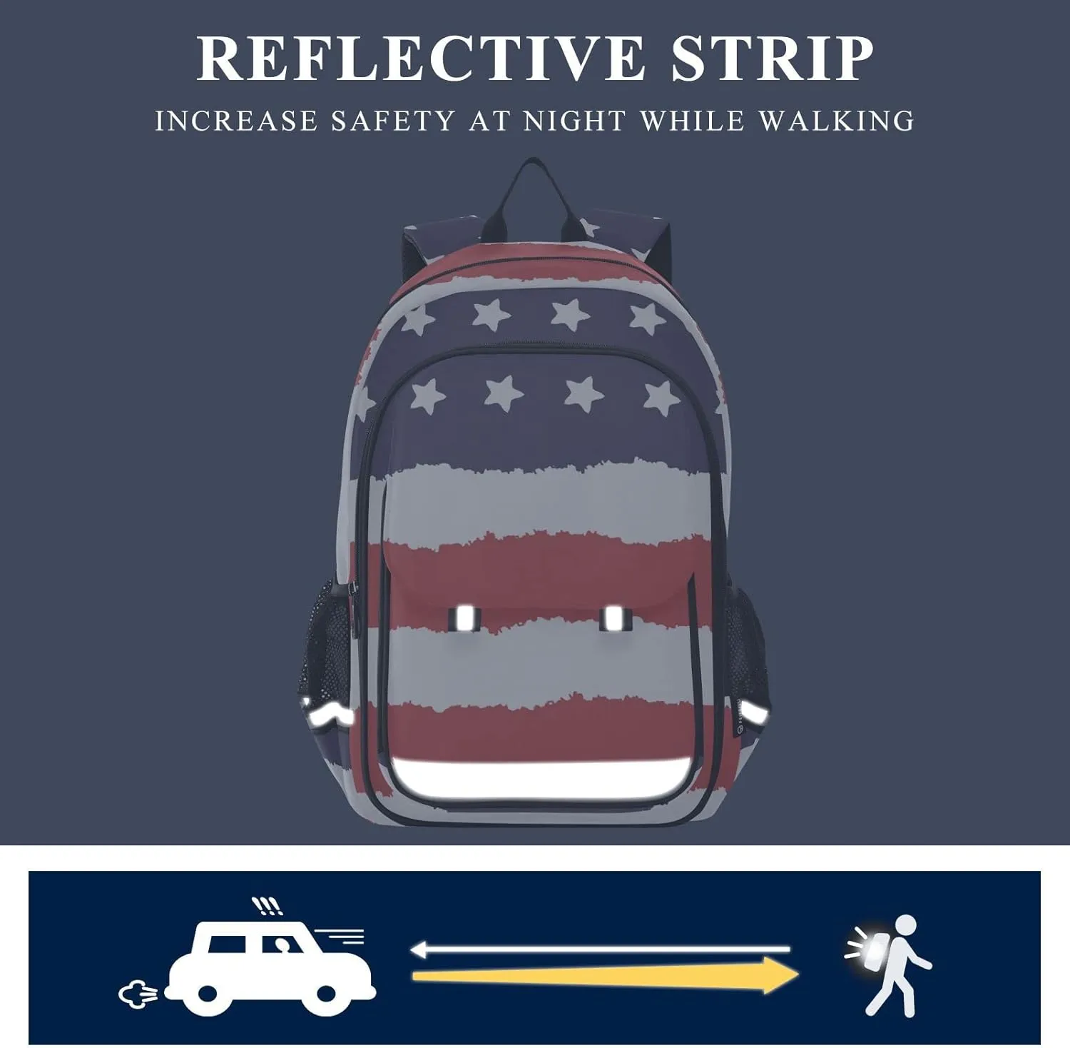 ALAZA National Colors Usa Red White Blue Strips Stars July 4th Independence Days Casual Daypacks Outdoor Backpack