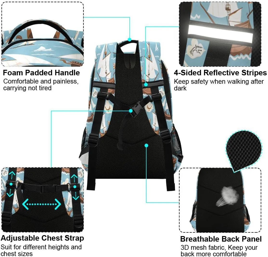 ALAZA Pirate Ship Ocean Blue Backpack School Bag Daypack Bookbag Casual Travel Laptop Bags for Middle High School Teen Boys Girls