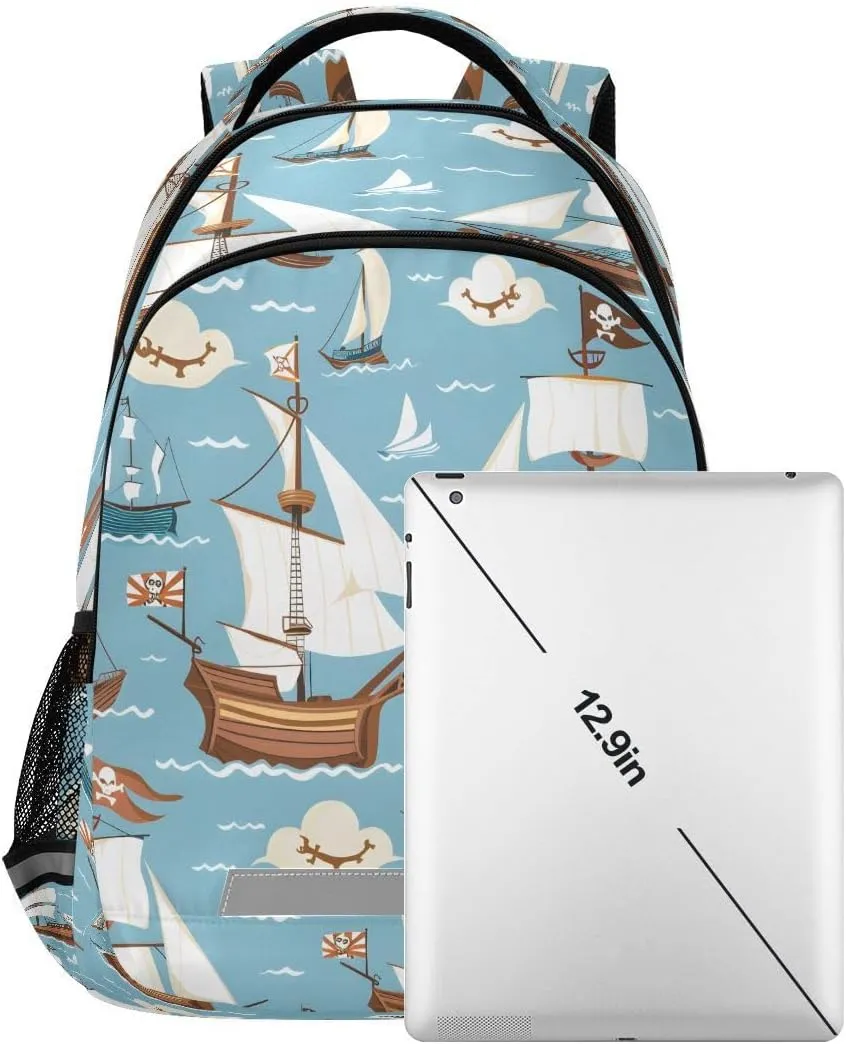 ALAZA Pirate Ship Ocean Blue Backpack School Bag Daypack Bookbag Casual Travel Laptop Bags for Middle High School Teen Boys Girls