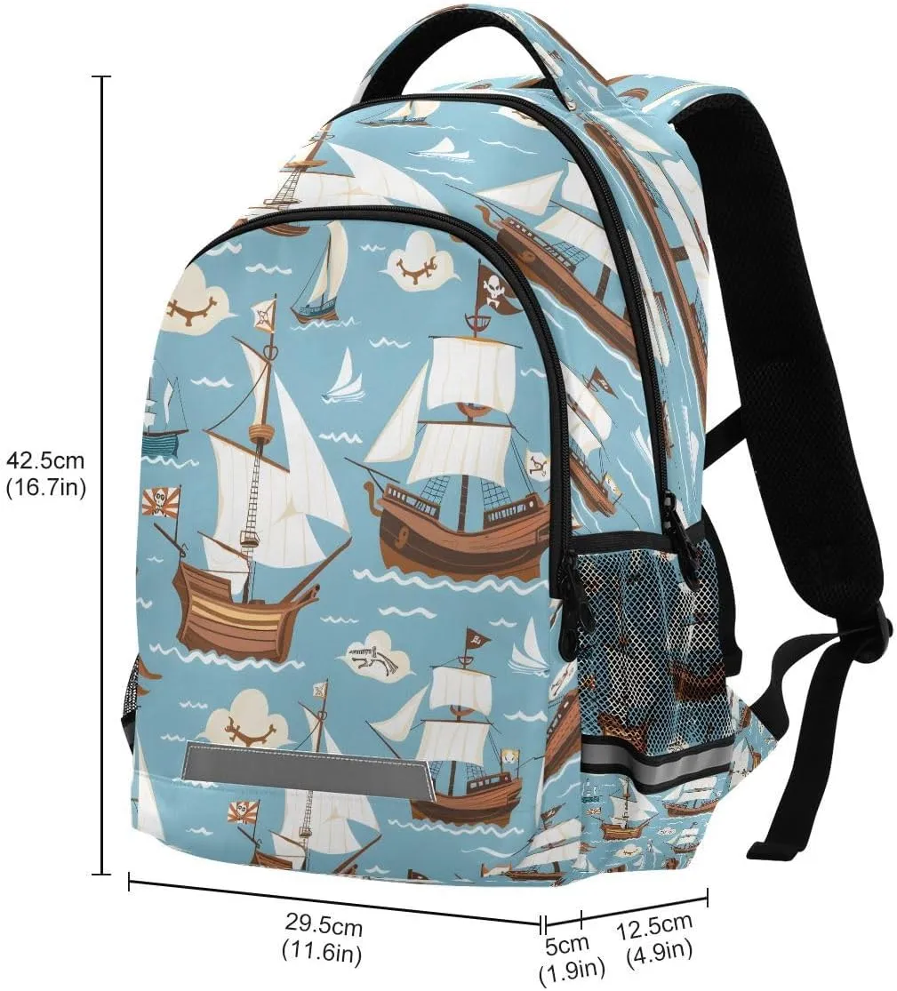 ALAZA Pirate Ship Ocean Blue Backpack School Bag Daypack Bookbag Casual Travel Laptop Bags for Middle High School Teen Boys Girls