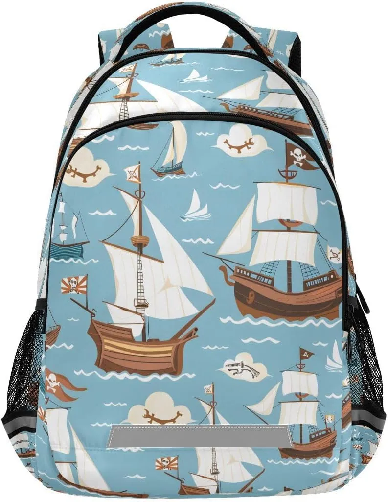 ALAZA Pirate Ship Ocean Blue Backpack School Bag Daypack Bookbag Casual Travel Laptop Bags for Middle High School Teen Boys Girls