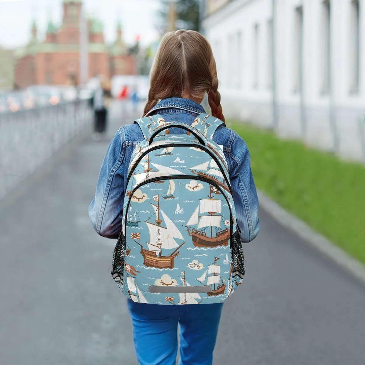 ALAZA Pirate Ship Ocean Blue Backpack School Bag Daypack Bookbag Casual Travel Laptop Bags for Middle High School Teen Boys Girls