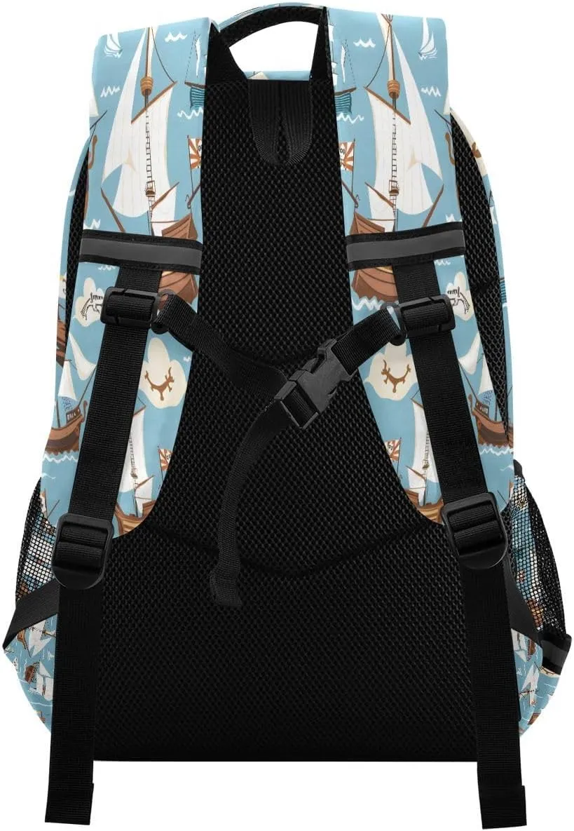 ALAZA Pirate Ship Ocean Blue Backpack School Bag Daypack Bookbag Casual Travel Laptop Bags for Middle High School Teen Boys Girls