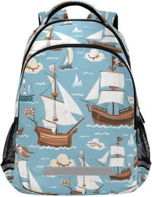 ALAZA Pirate Ship Ocean Blue Backpack School Bag Daypack Bookbag Casual Travel Laptop Bags for Middle High School Teen Boys Girls