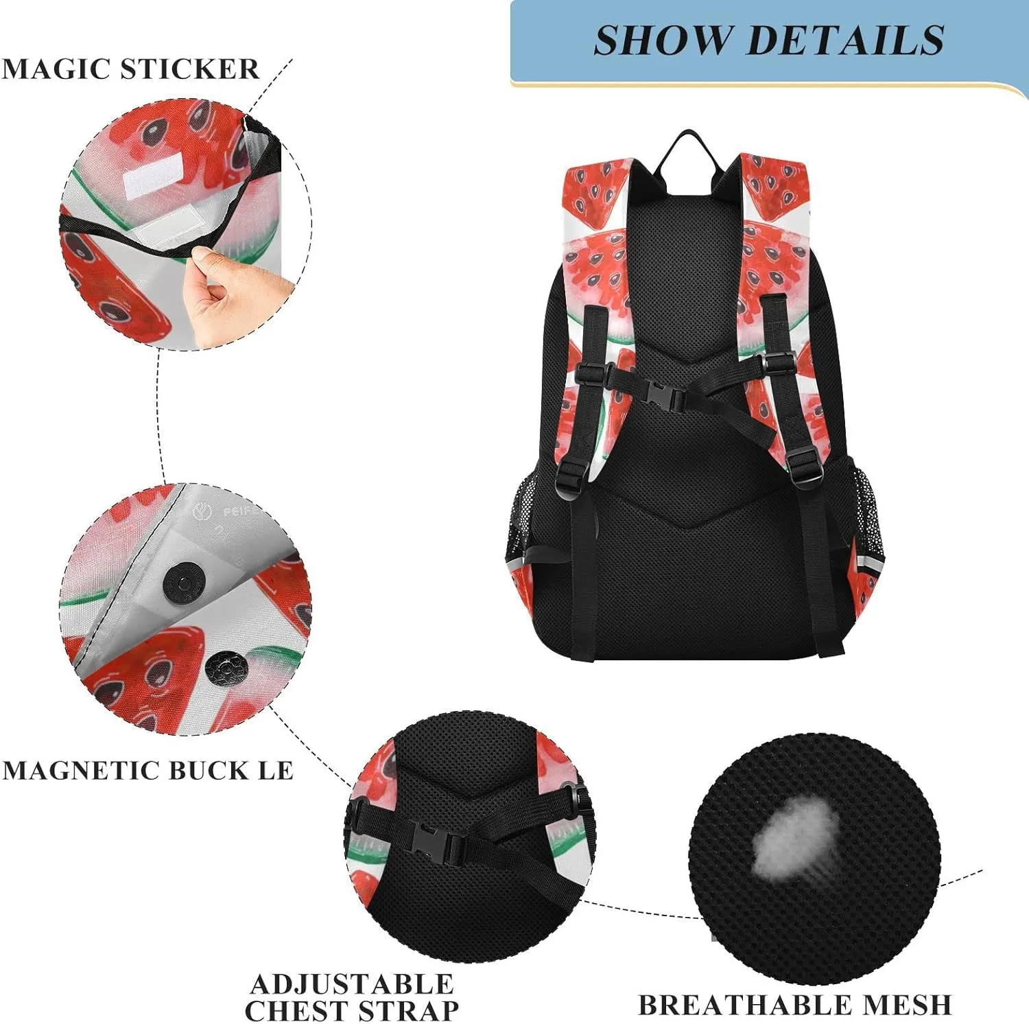 ALAZA Red Tasty Watermelons Slices Casual Daypacks Bookbag Bag